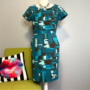 Calvin Klein Blue Black Modern Sheath Dress 8 Work Cocktail